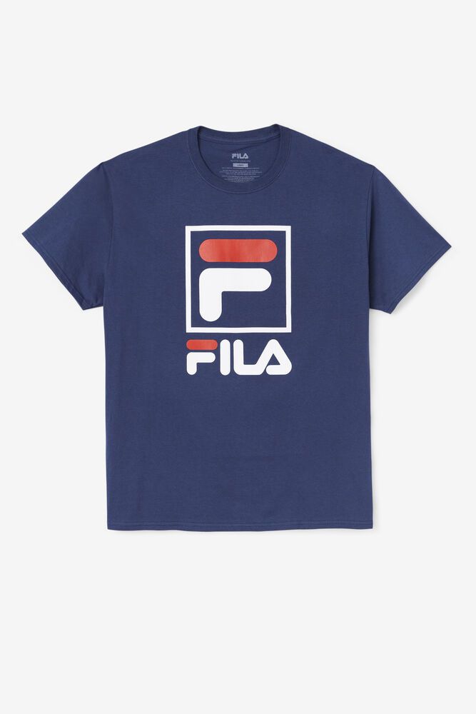 Fila T-Shirt Stacked Mens Navy - India AIG-318692